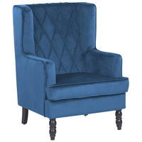 Poltrona con Poggiapiedi Tessuto Velluto Blu Gambe in Legno Stile Wingback