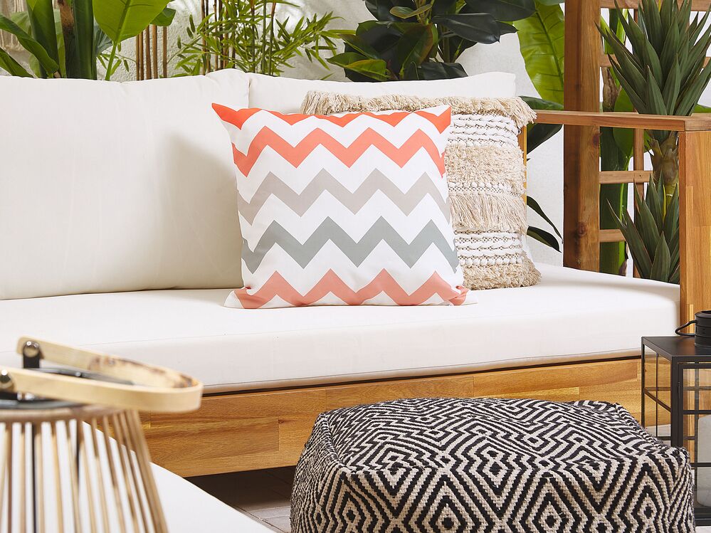 Set di 2 cuscini da giardino per esterni Multicolore in poliestere bianco con cerniera quadrata 45 x 45 cm chevron