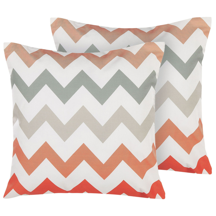 Set di 2 cuscini da giardino per esterni Multicolore in poliestere bianco con cerniera quadrata 45 x 45 cm chevron