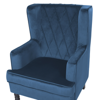 Poltrona con Poggiapiedi Tessuto Velluto Blu Gambe in Legno Stile Wingback