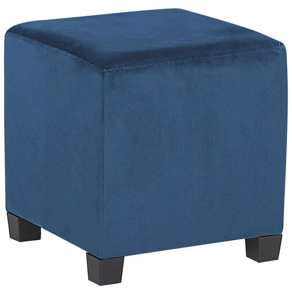 Poltrona con Poggiapiedi Tessuto Velluto Blu Gambe in Legno Stile Wingback