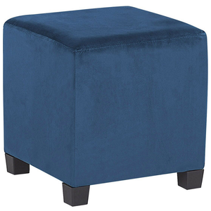 Poltrona con Poggiapiedi Tessuto Velluto Blu Gambe in Legno Stile Wingback