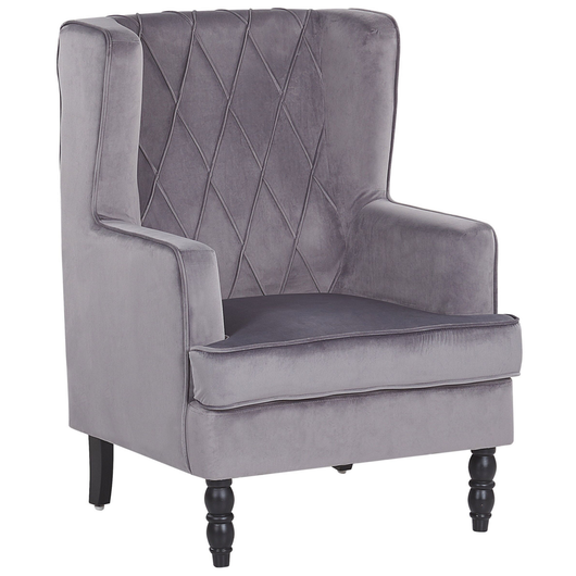 Poltrona con poggiapiedi Tessuto in velluto grigio Gambe in legno Stile Wingback