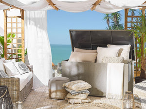 Cesta baule portaoggetti per esterni Cuscino da giardino in finto rattan beige 155 x 75 cm