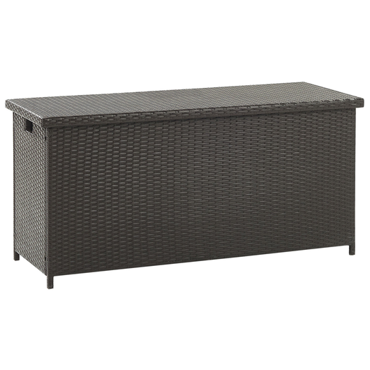 Cesta baule portaoggetti da esterno Marrone finto rattan Cuscino per esterni da giardino Cassapanca 126 x 46 cm