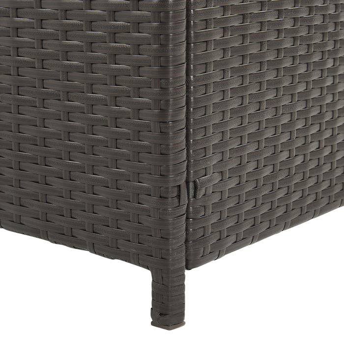 Cesta baule portaoggetti da esterno Marrone finto rattan Cuscino per esterni da giardino Cassapanca 126 x 46 cm