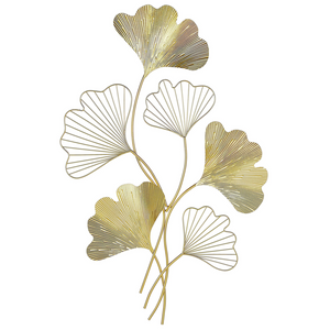 Decorazione da parete Metallo Dorato 79 cm Foglie arte da parete Motivo Naturale Accessorio Moderno