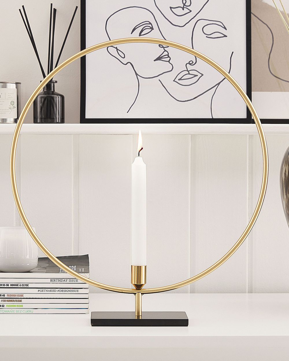 Portacandele Metallo Dorato 45 cm Candeliere decorazione Cerchio Glam