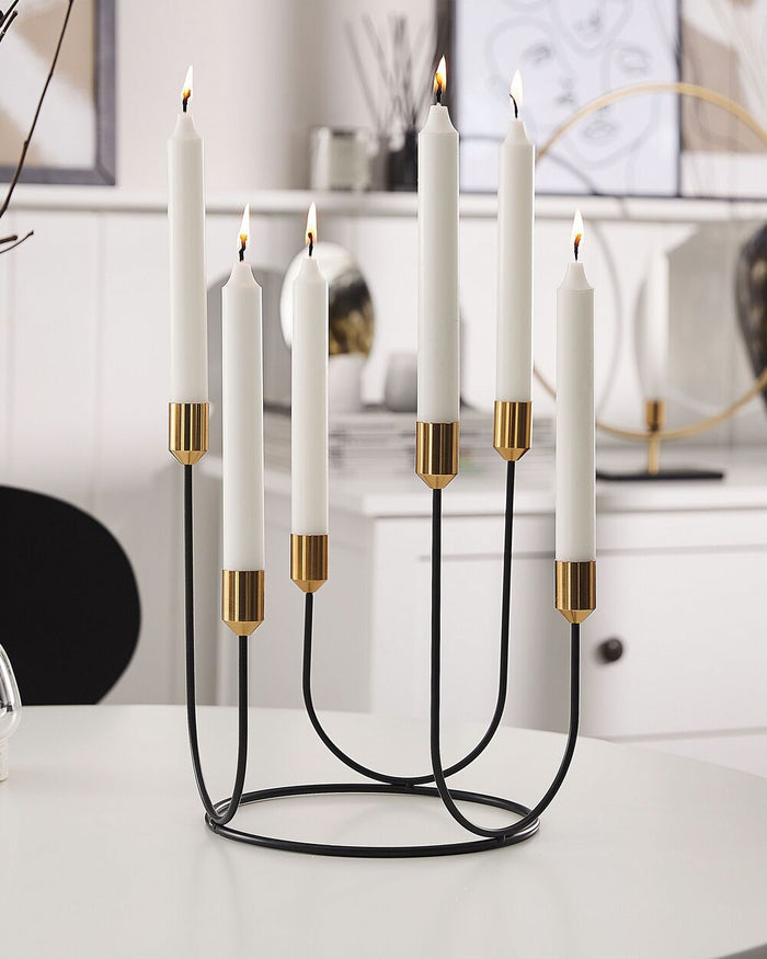 Portacandele in metallo Nero e dorato 25 cm forma rotonda decorazione moderna