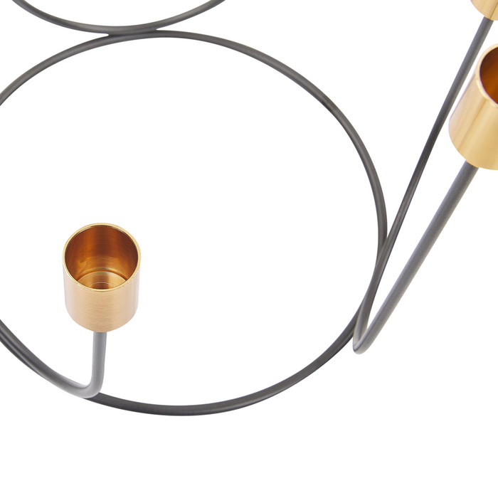 Portacandele in metallo Nero e dorato 25 cm forma rotonda decorazione moderna