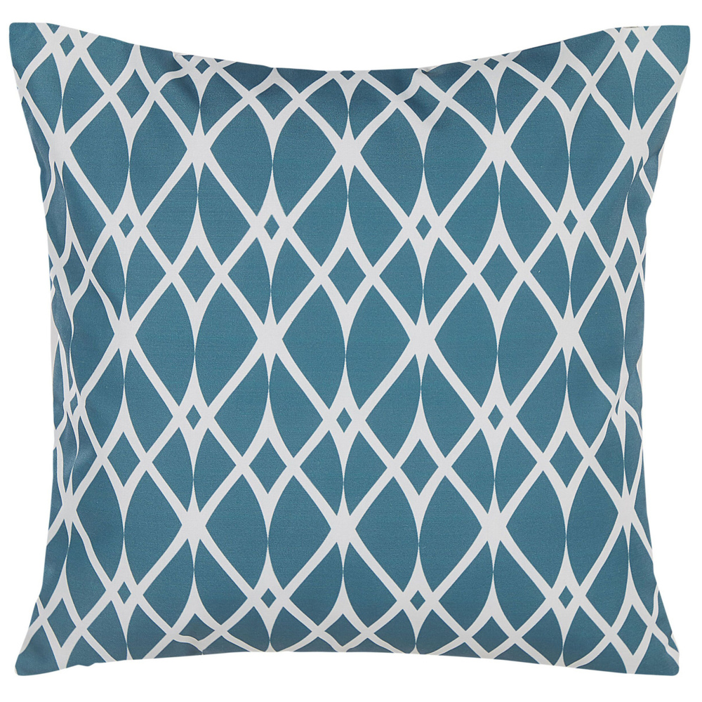 Set di 2 cuscini da giardino blu poliestere motivo geometrico 45 x 45 cm arredamento moderno accessori resistente all'acqua