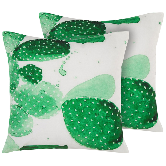 Set di 2 cuscini da giardino in poliestere verde motivo cactus 45 x 45 cm resistente all'acqua