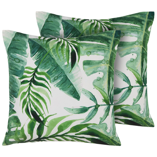 Set di 2 cuscini da giardino motivo foglia verde poliestere quadrato 45 x 45 cm impermeabile design moderno