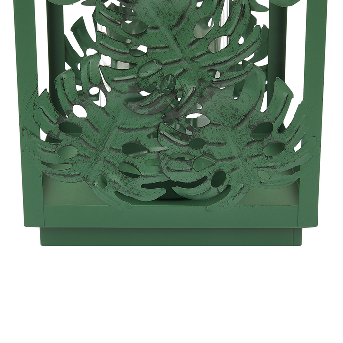 Lanterna Verde Metallo 25 cm Portacandele in Vetro Foglie di Monstera Decorazione Boho