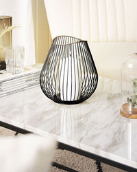 Lanterna in Metallo Nero e dorato 22 cm con decorazione Portacandele Inserto in Vetro