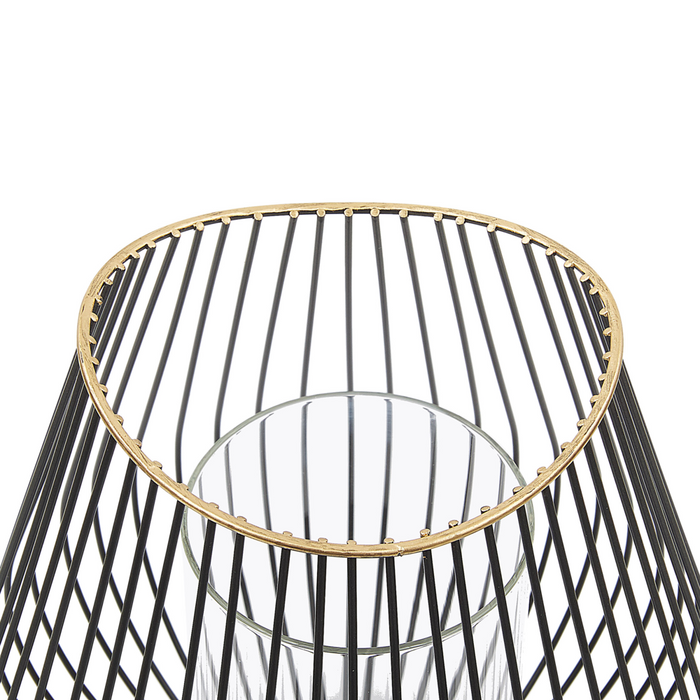 Lanterna in Metallo Nero e dorato 22 cm con decorazione Portacandele Inserto in Vetro