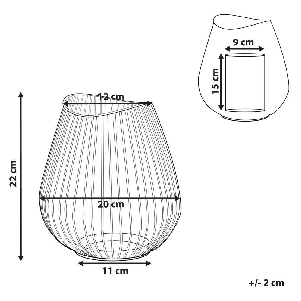 Lanterna in Metallo Nero e dorato 22 cm con decorazione Portacandele Inserto in Vetro