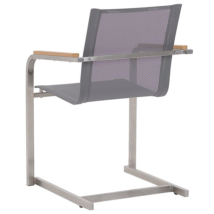 Set di 2 sedie da giardino con sedile sintetico grigio e struttura in acciaio inox