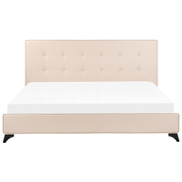 Letto Matrimoniale in Tessuto Beige Testiera Trapuntata 180 x 200 cm