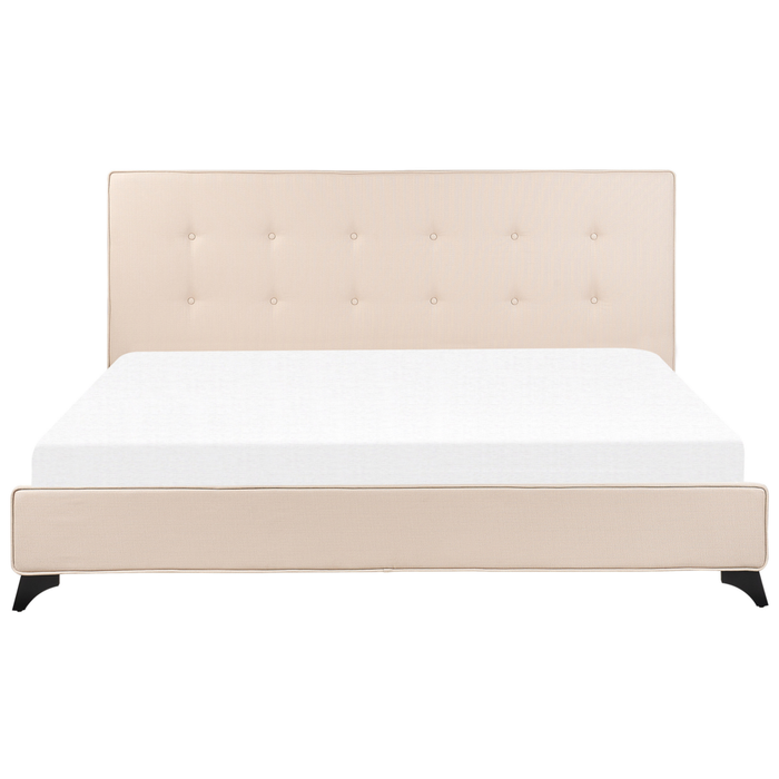 Letto Matrimoniale in Tessuto Beige Testiera Trapuntata 180 x 200 cm
