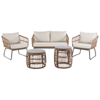 Set Divani Da Giardino Beige Cuscini rattan sintetico Esterni 4 Posti 2 Tavolini