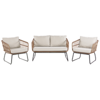 Set Divani Da Giardino Beige Cuscini rattan sintetico Esterni 4 Posti 2 Tavolini