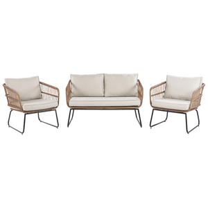 Set Divani Da Giardino Beige Cuscini rattan sintetico Esterni 4 Posti 2 Tavolini