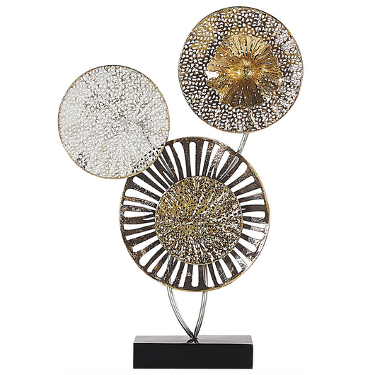 Pezzo decorativo metallo dorato e argento 44 cm cerchi rustico moderno industriale