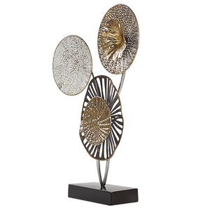 Pezzo decorativo metallo dorato e argento 44 cm cerchi rustico moderno industriale