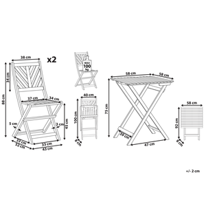 Set da bistrot 3 pezzi in acacia massiccio chiaro 2 sedie e tavolo da tè pieghevole a doghe