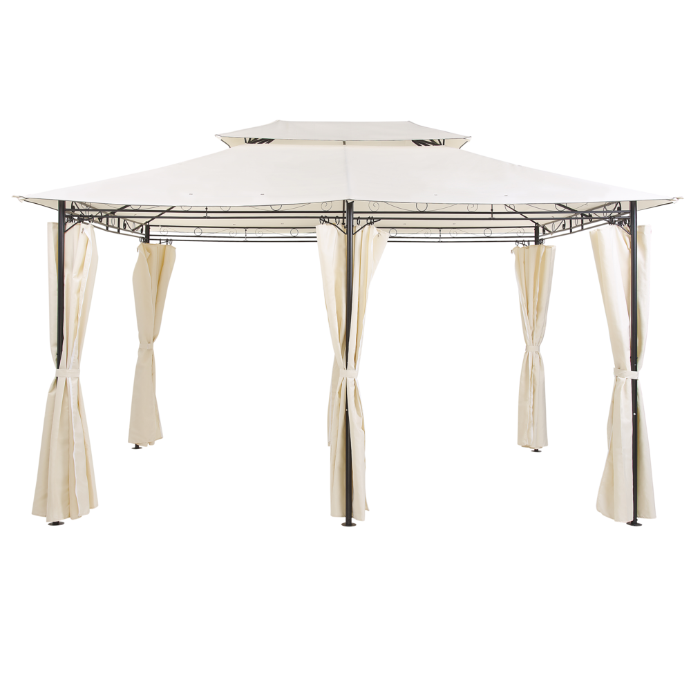 Gazebo Tessuto Beige Struttura in Acciaio Nero 300 x 400 cm Tende da Giardino