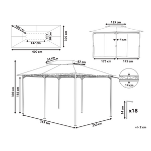 Gazebo Tessuto Beige Struttura in Acciaio Nero 300 x 400 cm Tende da Giardino