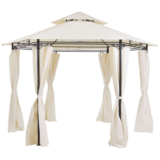 Gazebo da giardino Tende in poliestere beige Struttura in metallo Nero Mobili da giardino Resistente ai raggi UV