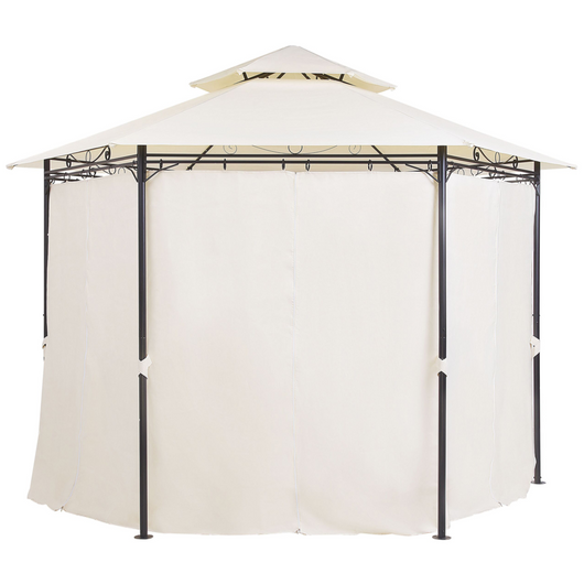 Gazebo da giardino Tende in poliestere beige Struttura in metallo Nero Mobili da giardino Resistente ai raggi UV