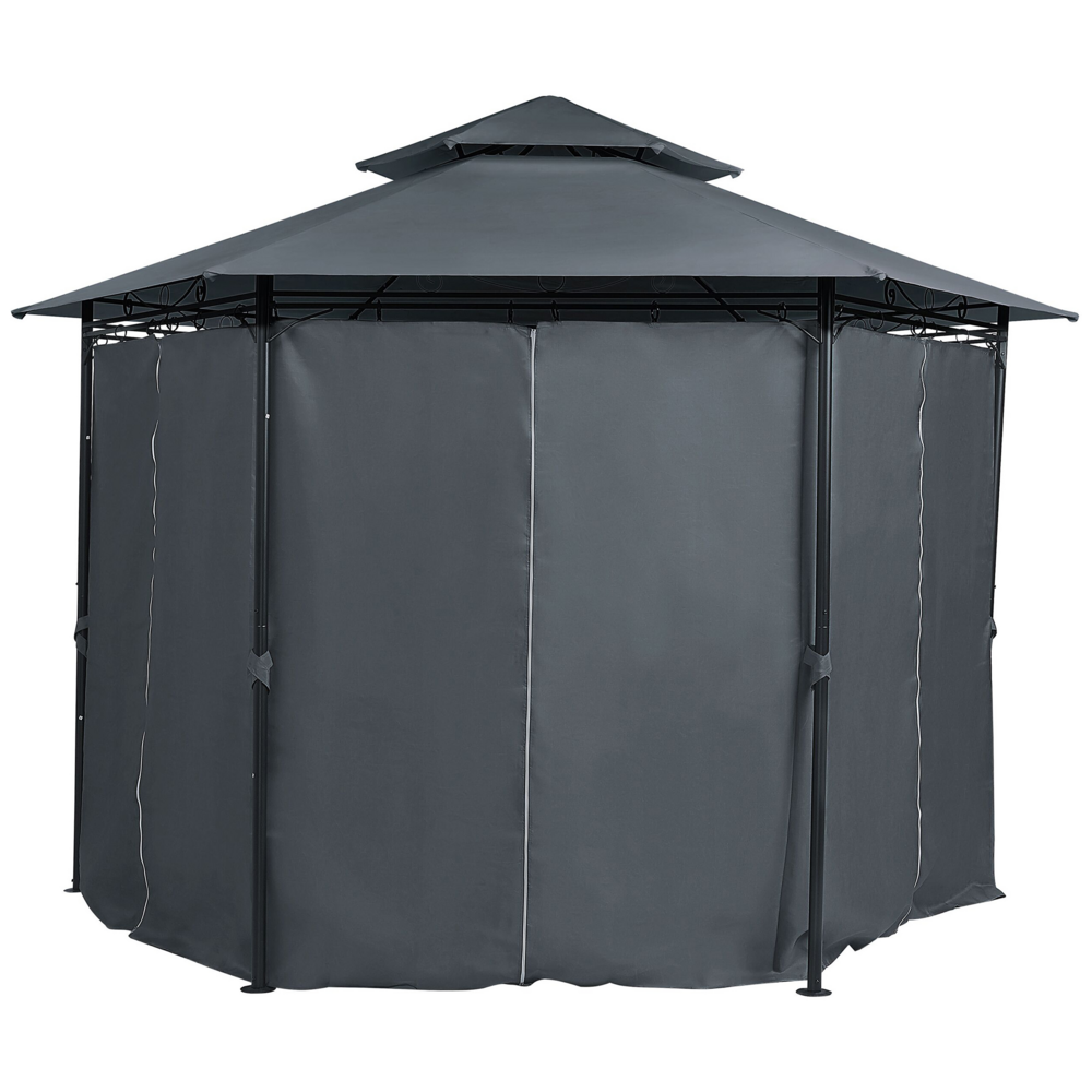 Gazebo da giardino Tende in poliestere grigio scuro Struttura in metallo Nero Mobili da giardino Resistente ai raggi UV