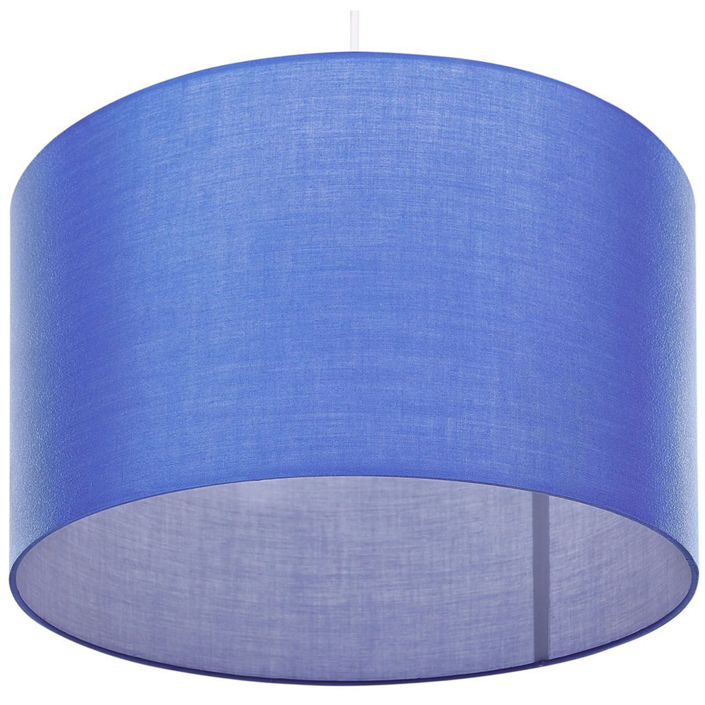 Lampada a Sospensione Blu Tessuto Tamburo Paralume Soffitto 1 Luce