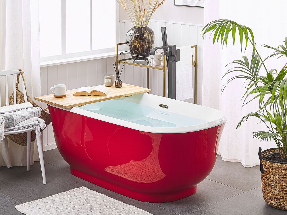 Vasca da bagno freestanding rosso sanitario ovale in acrilico singolo 170 x 77 cm dal design moderno