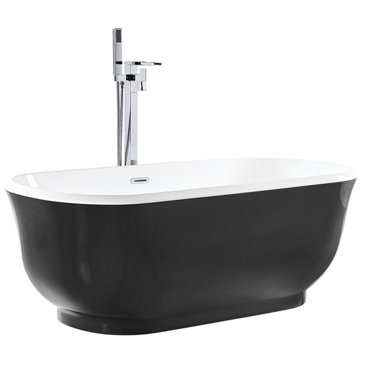 Vasca da bagno freestanding nera sanitaria ovale in acrilico singolo 170 x 77 cm dal design moderno