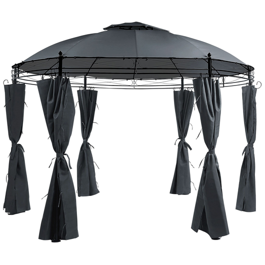 Gazebo Tessuto Grigio Scuro Telaio Acciaio Nero Rotondo 368 cm Tende da Giardino