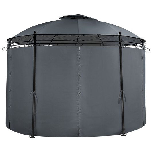 Gazebo Tessuto Grigio Scuro Telaio Acciaio Nero Rotondo 368 cm Tende da Giardino