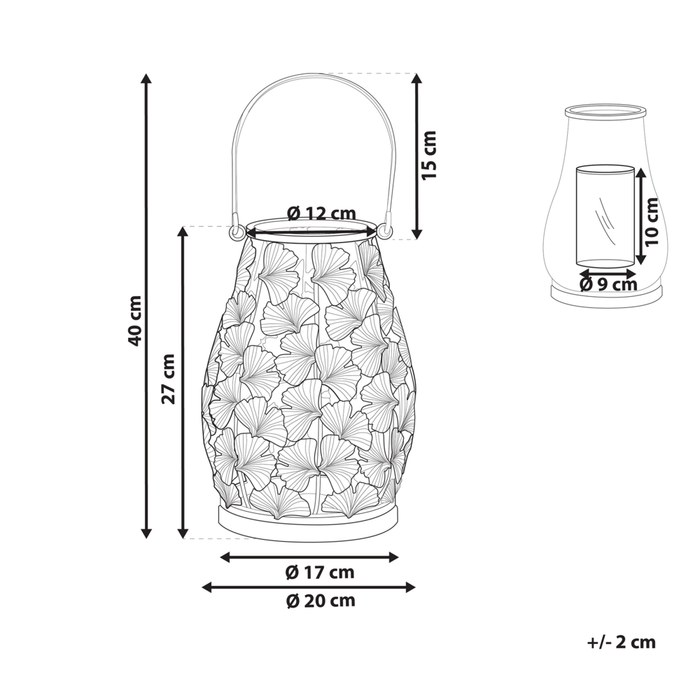 Lanterna in Metallo dorato 27 cm con Portacandele in Vetro Motivo Foglia Moderno