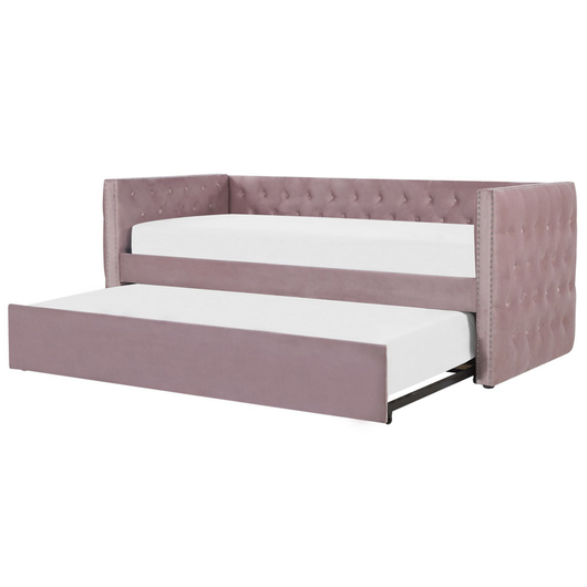 Letto da giorno estraibile Rosa Velluto Taglia unica 90 x 200 con rete a doghe con bottoni abbottonati Rifiniture Glam