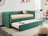 Letto da giorno estraibile Velluto verde Dimensioni singole 90 x 200 con rete a doghe con bottoni abbottonati Rifiniture Glam