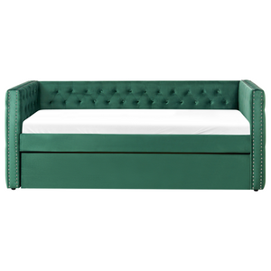 Letto da giorno estraibile Velluto verde Dimensioni singole 90 x 200 con rete a doghe con bottoni abbottonati Rifiniture Glam