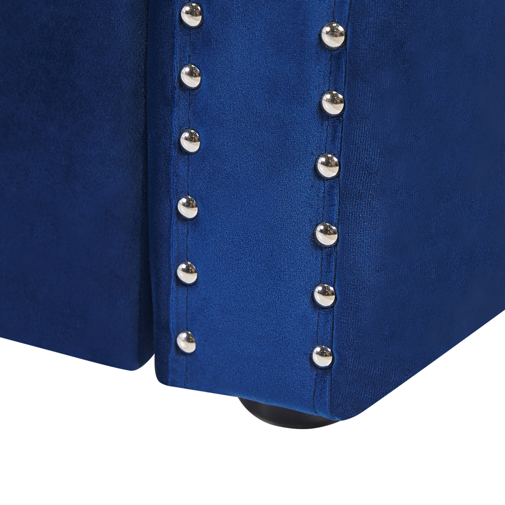 Struttura letto estraibile blu velluto misura singola 90 x 200 con rete a doghe con bottoni abbottonati finiture Glam