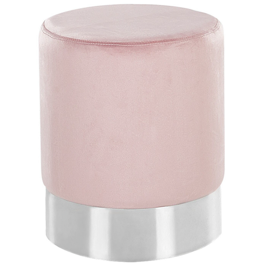 Pouf in velluto rosa con rivestimento in argento metallizzato con fascia stile glamour