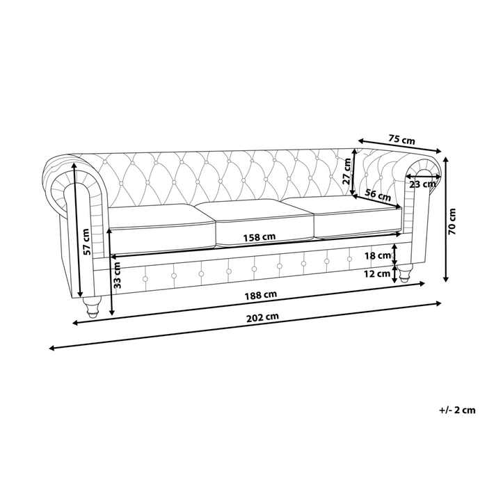 Divano a 3 posti con braccioli trapuntati in tessuto grigio chiaro tradizionale