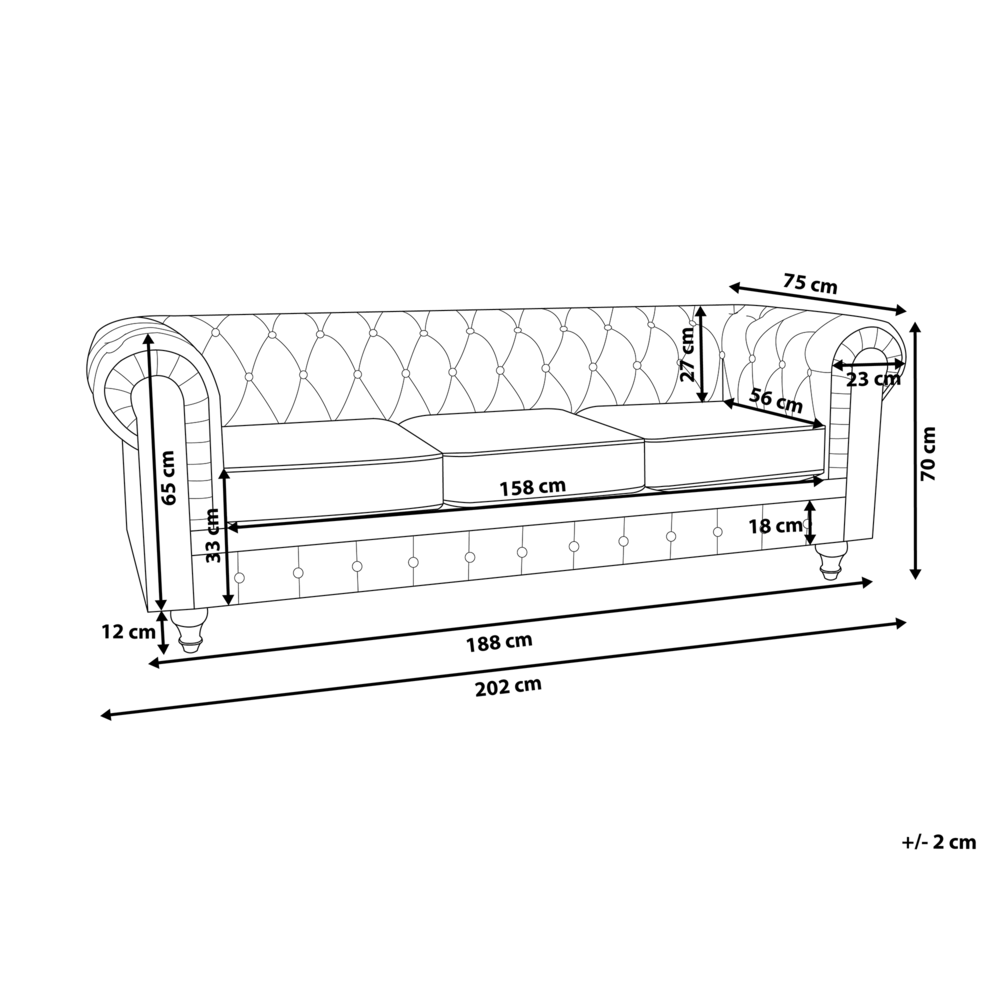 Divano a 3 posti con braccioli a trapunta in tessuto grigio scuro tradizionale