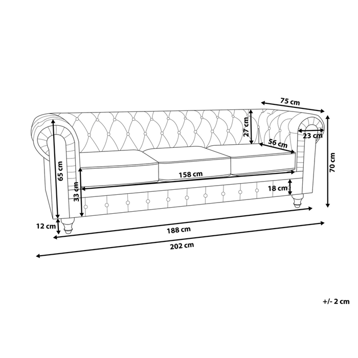 Divano a 3 posti con braccioli a trapunta in tessuto grigio scuro tradizionale