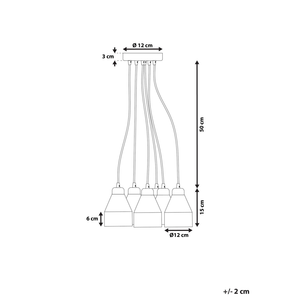 Cluster Lampada a Sospensione Metallo Nero e Legno Chiaro 6 Luci Forma Campana Moderna